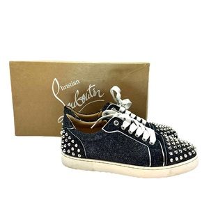 Louboutin Viera Spikes Black Glitter Sneakers 37.5